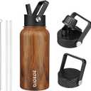 BJPKPK Insulated Water Bottles with Straw Lid, 27oz Stainless Steel Water Bottle with 3 Lids, Leak Proof BPA Free Metal Thermo, Mugs, Tumblers, Keep Cold Hot - Teakwood