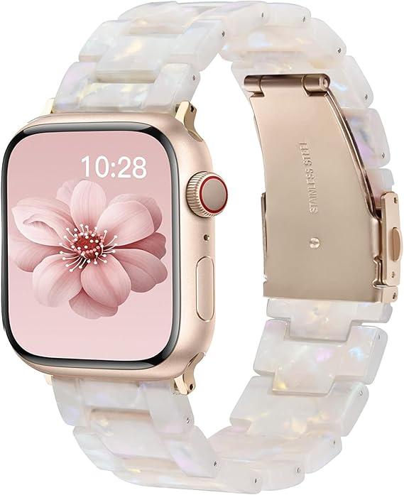 Wongeto Compatible with Apple Watch Band 
38mm 40mm 41mm 42mm 44mm 45mm 49mm
 Women Men,Light Resin Strap Bracelet Replacement for iWatch SE Series 10/9/8/7/6/5/4/3/2/1/SE/Ultra (Colorful Ivory White