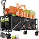 Extra Long Collapsible Wagon Cart, 480LBS Heavy Duty Utility Wagons with All-Terrain Wheels, Foldable Grocery Carts for Gardening, Shopping, Beach, Camping, Black