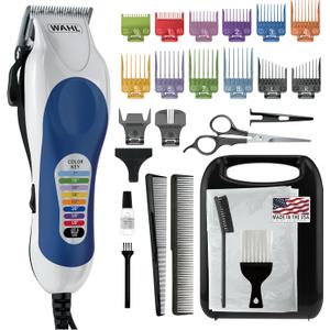 Wahl Clipper USA Color Pro Complete Haircutting Kit with Easy Color Coded Guide Combs - Corded Clipper for Hair Clipping & Grooming Men, Women, & Children - Model 79300-1001M