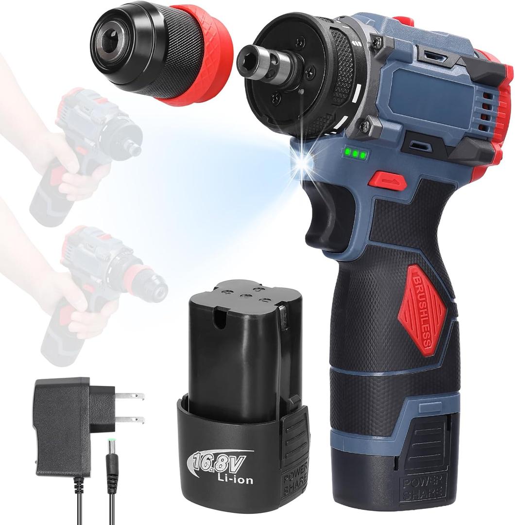 Cordless Screwdriver Kit, Weytoll 16.8V 2in1 Brushless Electric Screwdriver, 45Nm Torque, 2 Batteries, Cordless Drill Driver Kit, Home Appliances Furniture Installation Automotive Electronics Repairing