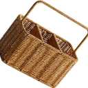 SOLUSTRE Woven Divided Cutlery Storage Basket 8.85X8.66X4.92 Inch Portable Silverware Organizer for Kitchen Countertop and Dining Room Utensil Caddy