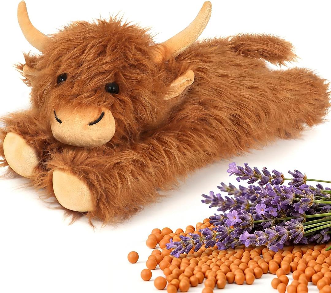 Highland Cow Stuffed Animals - Heatable Weighted Stuffed Animals, Lavender Scented Cow Plush for Sooth & Relax, Microwave Heating Pad for Period Cramps Pain & Stress Relief, Highland Cow Gifts Brown