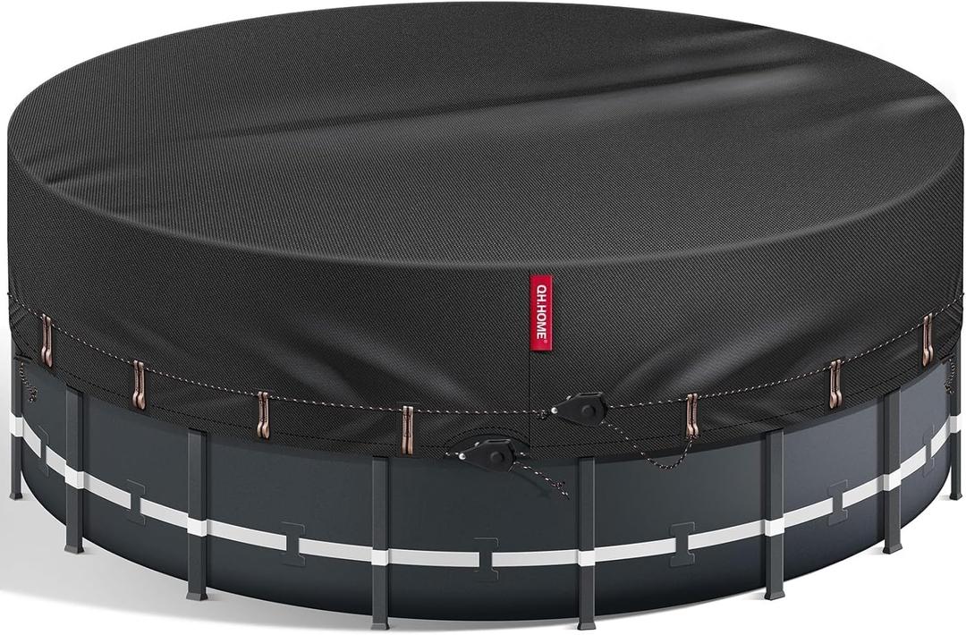 QH.HOME 12Ft Round Pool Cover, [2026 Upgraded Heavy Duty Fabric] Solar Cover for Above Ground Pools, New Super Windproof with 2 Patented Ratchet for Easy Installation, Snug Fit&UV Resistant