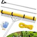 Floating Lake Rake, 36" Aluminum All Purpose Lake and Landscape Rake with 102'' Extension Handle and 52Ft Rope, Weed & Algae Removal, Yellow
