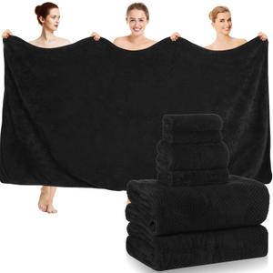 Peryiter Oversized Bath Towels Set of 6 for Adults 40x80 Inches Extra Large Bath Towel Sets Bathroom Sheets Jumbo Shower Towels Quick Dry Absorbent Soft Microfiber for Adults(Black)
