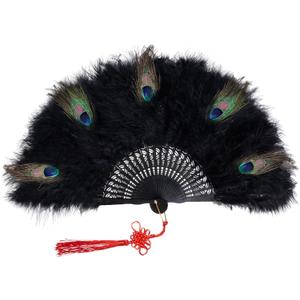 Yolyoo Vintage Marabou Feather Hand Fan Peacock Folding Handheld Fan for Halloween Cosplay 1920s Party Dancing Flapper (Black)