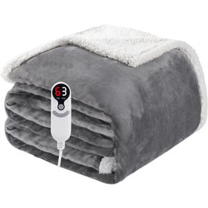 Electric Blanket Heated Full, Soft Flannel 72"x84" Heating Blanket with 8 Hours Auto Off 10 Fast Heating Levels Machine Washable Sherpa Heated Blanket with Overheating Protection