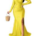 A ADILACA Elegant Dresses for Women Evening Party Sexy, Women's Off Shoulder High Split Formal Party Dress Evening Gown (Yellow, L)