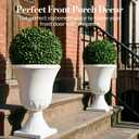 Worth Garden 2-Pack Plastic Urn Planters - 22'' Tall Round Classic Resin Flower Pots Pure White Traditional Large Plant Pots for Front Porch Patio Deck Wedding Decoration Pot - Indoor & Outdoor, 15'' Dia. x 22'' H