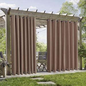 RYB HOME Extra Wide Outdoor Curtains 2 Panels or Patio Waterproof | Blackout Privacy Waterproof, for Gazebo Porch Pergola Arbor Gazebo Pool Shades, Mocha, W105 x L96