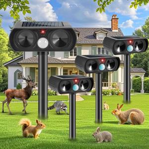 2025 Ultrasonic Animal Repellent Cat Repellent Outdoor Solar Animal Repeller with Motion Detection Waterproof Deer Repellent Device to Repel Raccoon Rabbit Squirrel Skunk Repellent for Yard (Only 2 Pcs)
