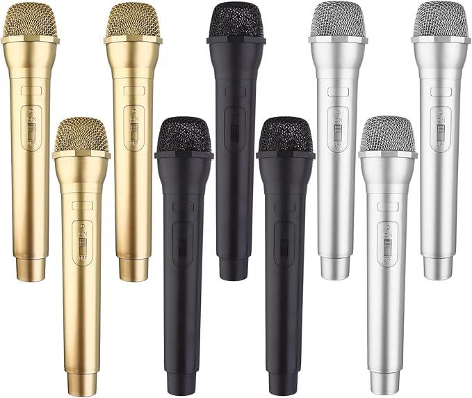 8 Pack Microphone Prop Play Plastic Toy Fake Microphone Simulate Speech Practice Fake Mic for Christmas Karaoke Fun Stage Costume Prop Birthday Party, 3 Color
