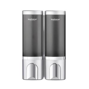 Shampoo and Conditioner Dispenser, Shower Soap Dispenser with 500ml per Chamber No Drilling Hole, Wall Mounted Shampoo Dispenser with Stickers, Screws Included (Sliver+2 chamber)