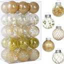 Clear Christmas Ball Ornaments, 30ct 2.36" Gold Shatterproof Xmas Ball Decorations Set Decorative Hanging Ornaments for Christmas Tree Home Office Decor Gift for Christmas Party Wedding