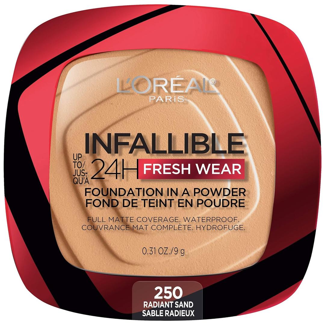 L'Oreal Paris Makeup Infallible Fresh Wear Foundation in a Powder, Up to 24H Wear, Waterproof, Radiant Sand, 0.31 oz. 