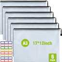 Mesh Zipper Pouch, 6PCS Waterproof Plastic Mesh Zipper Bag, A3 Size Tear-Resistant Document Pouch, Extra Large Zip File Bags, for School Office Supplies Home Travel Storage(1712 Inch)