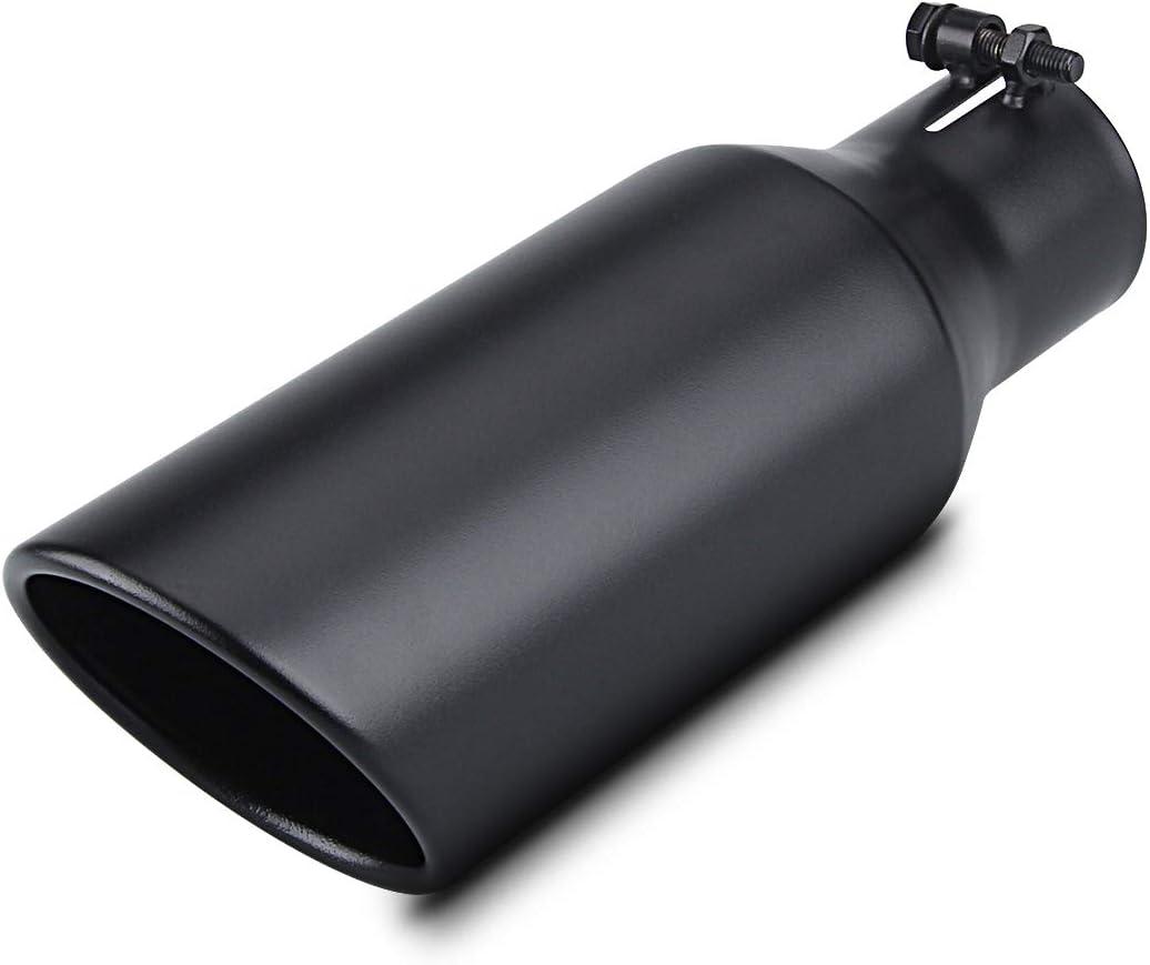 LCGP 2.5 Inch Inlet Exhaust Tip 2.5" x 4" x 12" Black Exhaust Tailpipe With Blot-On Design, Universal for Car