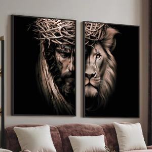 Jesus and Lion Canvas Wall Art Poster Set of 2, 40*60