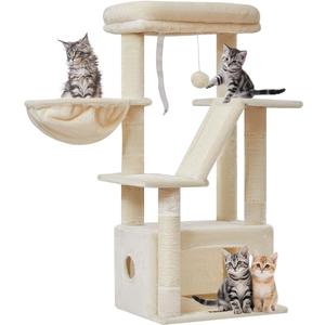 Taoqimiao Cat Tree,38.5-Inch Cat Tower for Indoor Cats,Suitable for Kittens with Luxurious cat condo with Adjustable Baskets and Luxurious Perch Beige MS029SM