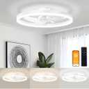 VOLISUN Low Profile Ceiling Fans with Light and Remote, 19.7in Modern Bladeless Ceiling Fan with Lights,3000K-6500K Dimmable Flush Mount LED Fan Light,White Fandelier Ceiling Fans for Bedroom