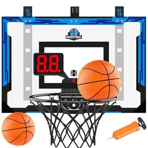24" x 16" Indoor Large Basketball Hoop Toy - Upgraded Adjustable Height Basketball Hoop Over The Door with Scoreboard/2 Balls, Basketball Toys Christmas Birthday Gifts for Kids & Adults(Blue)