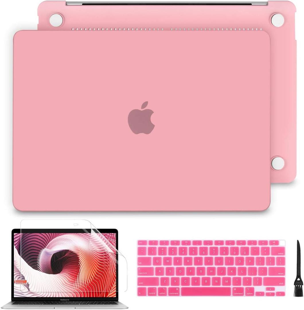 Batianda Case for MacBook Air 13 inch 2020 2019 2018 Release (A2337 M1/A2179/A1932), Soft Touch Rubberized Frosted Plastic Hard Shell + Keyboard Cover, C-Matte Pink