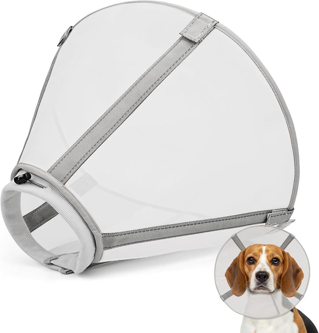 Breathable Mesh Dog Cone Collar for Surgery, Soft Elizabethan Recovery Alternative to Stop Licking,Pet Neck Collar for Different Breeds(Light Grey,L)
