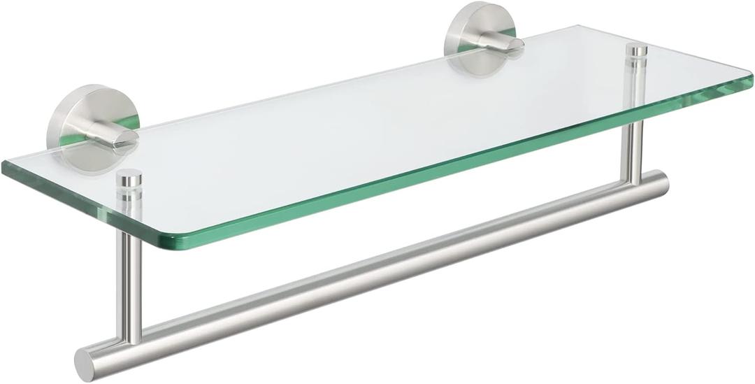 Alise Glass Shelves for Bathroom, 15.7 Inch Floating Glass Shelves for Wall,SUS304 Stainless Steel Floating Shelves for Bathroom, Toilet Room Decoration Brushed Finish GDL400BAR-LS