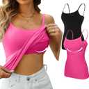 V FOR CITY Women's Shelf Bra Camisole Tops Adjustable Spaghetti Strap Cami Tank Cotton Undershirts 2 Pack (Small, Black/Hot Pink)