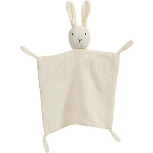 PEIPEIWU Organic Cotton Muslin Lovey Blanket, Organic Cotton Muslin Bunny Security Blanket Soft & Breathable Lovie Baby Gifts for Boys and Girls (White)