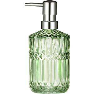 Diamond Design 12 Oz Green Glass Soap Dispenser,Refillable Lotion Soap Dispenser for Bathroom, Kitchen, Hand Soap, Dish Soap,Shampoo, Ideal for Bathroom Countertop. (Clear Green)