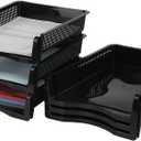 Stackable Paper Tray Set of 6, Black Plastic Letter Tray Basket