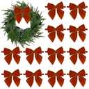 AIMUDI Orange Velvet Bows for Christmas Trees 4" Christmas Bows for Gift Wrapping Premade Bows for Wreaths, Holiday Crafts, Garlands, Staircase, Home Outdoor Winter Decorations, 12 PCs