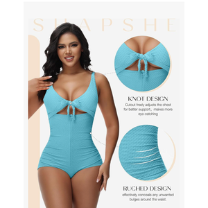 SHAPSHE Black One Piece Swimsuits for Women Tummy Control Swimsuits Slimming Bathing Suits V Neck Swimwear Cutout Tie Knot Front Flattering Swimsuit S