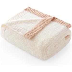 Snuggle Sac Ultra Soft Throw Blanket for Couch Bed Sofa 50x60 inches, Reversible Cream Blanket Microfiber Fluffy Fuzzy Cozy Knit Throws for Women Mothers Birthday Gifts