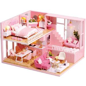 TuKIIE DIY Miniature Dollhouse Kit with Furniture, 1:24 Scale Creative Room Mini Wooden Christmas Doll House Accessories Plus Dust Proof & Music Movement for Kids Teens Adults(Warm Moments)