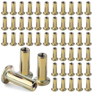1/4-20 Multi Grip Rivet Nut Kit, 50pcs Rivet Nuts, Steel Pre-Bulbed Shank Plus Nuts,Zinc-Plated Flat Head Threaded Insert Nut Construction Fasteners for Industrial