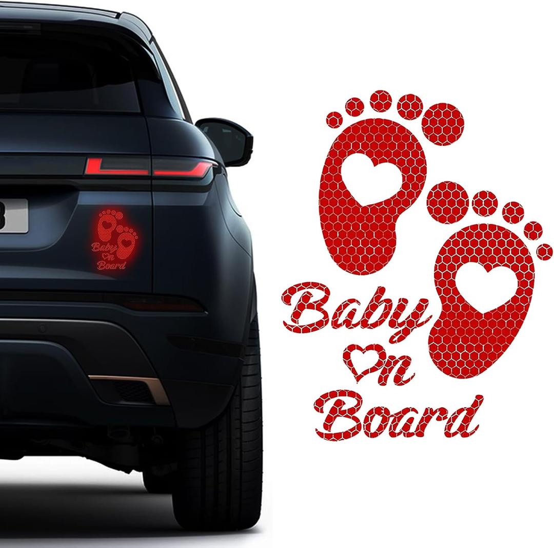 Baby on Board Car Sticker, Baby on Board Signs for Car, High Intensity Reflective Waterproof Vinyl Safety Auto Signs, Auto Decoration Accessories for Rear, Side Window (Red)