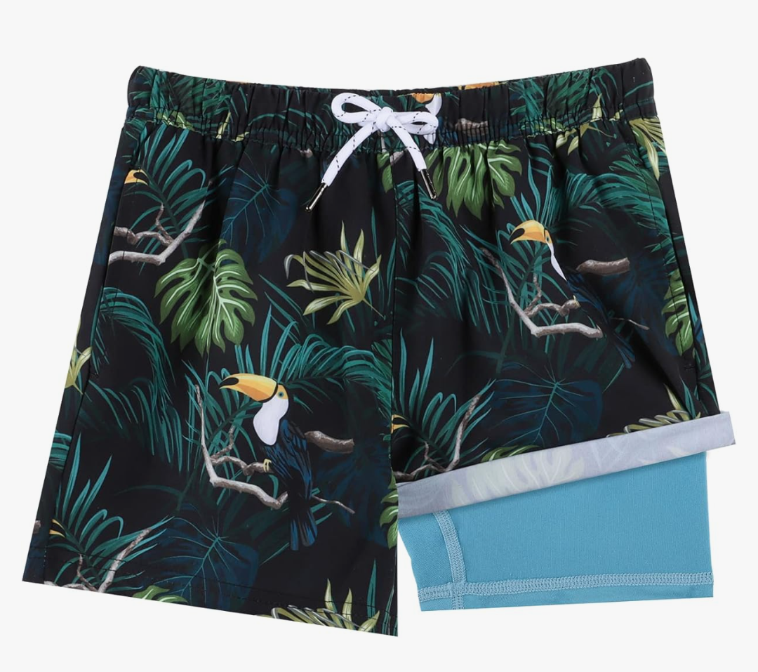 BRISIRA Boys Swim Trunks Bathing Suit Compression Boxer Brief Liner Swim Shorts Swimsuit Anti-Chafe Toddler Kids Youth Teen Blacktoucan , 4XL