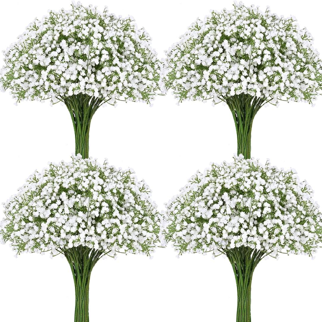Waipfaru 25 Pcs Babys Breath Artificial Flowers Bulk, Real Touch Fake White Babies Breath Flowers, Faux Gypsophila Bouquet for Wedding Home Decor Floral Arrangement