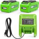 Replacement Battery and Charger for Greenworks 40V Battery Compatible with GreenWorks G-MAX 6.0Ah 40V Power Tools 29462 29252 20202 22262 25312 25322 20642 22272 27062 21242 (2pack+Charger)