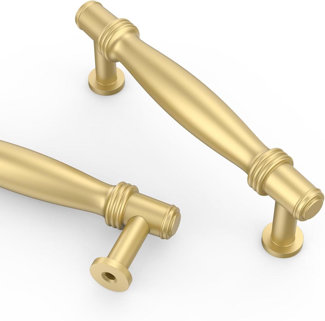 Asidrama 10 Pack 3.75 Inch(96mm) Brushed Gold Cabinet Handles, Kitchen Cabinet Hardware for Cupboard Drawer Pulls