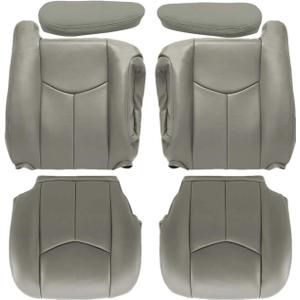 NLQR Pewter Gray 922 Driver & Passenger Side Bottom & Top Lean Back Replacement Seat Covers & Armrests Covers Compatible with Chevy Silverado Tahoe Suburban Avalanche GMC Sierra Yukon XL 2003-2006