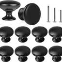 10x Matt Black Cabinet Hardware Round Mushroom Knob Drawer Handles 30mm/1.18" for Kitchen Cupboard Furniture Chest Door Dresser Bathroom