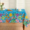 Horaldaily Summer Tablecloth 7070 Inch Round, Watermelon Pineapple Fern Flower Lemon Blue Washable Seasonal Table Cover for Party Picnic Dinner Decor