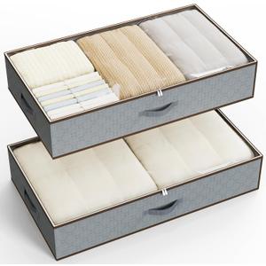 Large Under the Bed Storage,[2 Pack/Upgraded Bottom fabric] Carpet-Friendly Design Under Bed Storage Containers with Sturdy Sidewalls, Foldable under bed organizer for Clothes, Blankets, Sweater