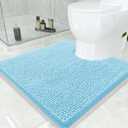 Smiry Luxury Chenille Toilet Rugs U-Shaped 24x24, Soft Absorbent Non-Slip Contour Bathroom Rugs for Toilet, Machine Washable Contoured Bath Mats, Sky Blue
