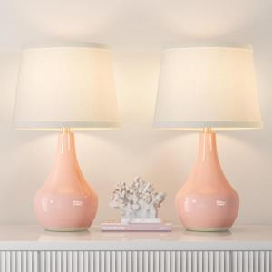 Seealle Modern Pink Table Lamps Set of 2 - Bedroom Lamps for Nightstand,19.4" Bedside Pink Lamp for Girls Room Living Room with Rocker Swtich