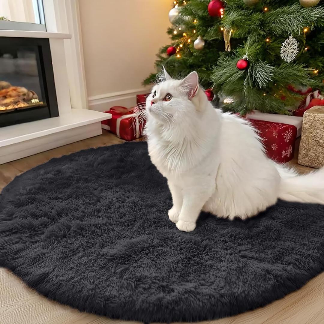 OLANLY Black Round Rugs for Bedroom - Machine Washable, 3 ft Circle Area Rugs for Living Room, Soft and Fluffy Shaggy Carpet for Teen Girls and Boys, Nursery Rooms, Dorms, Home Decor Aesthetic